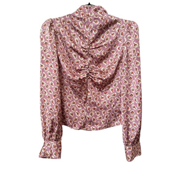 ZARA Floral Satin Ruched Blouse Purple NWOT Small - Picture 1 of 4